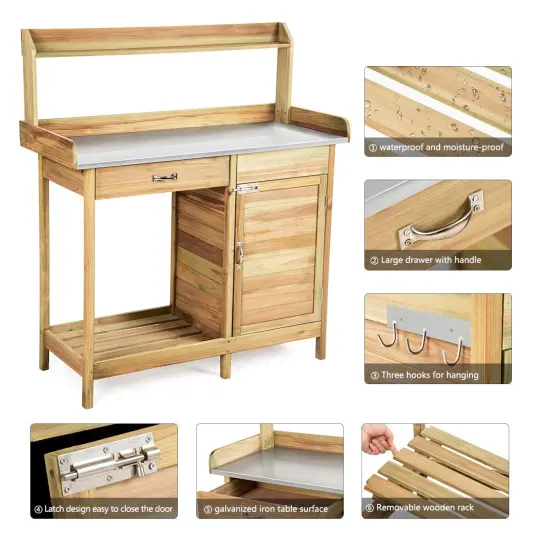 Outdoor Garden Wooden Work Station Potting Bench {3}