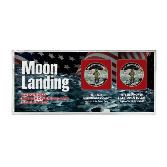 Moon Landing Eisenhower Colorized Eisenhower and Bicentennial Dollars Gold Layered Coin {1}