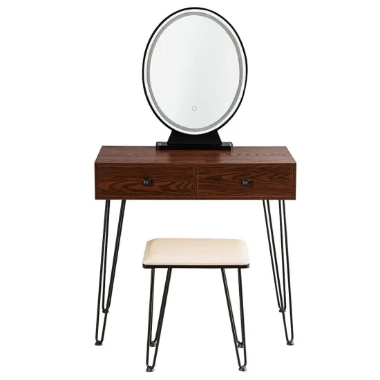 Makeup Dressing Table Included Soft Cushion Seat Stool with 3 Lighting Modes and 2 Large Drawers Coffee {5}