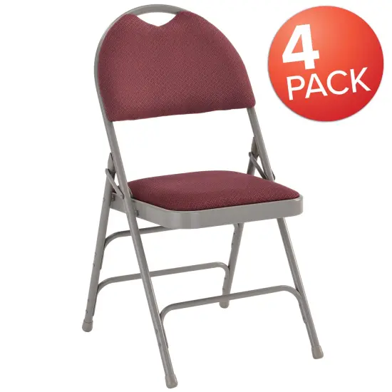 Emma and Oliver 4 Pack Home & Office Easy-Carry Party Events Padded Folding Chair BurgundyFabric/Gray {5}