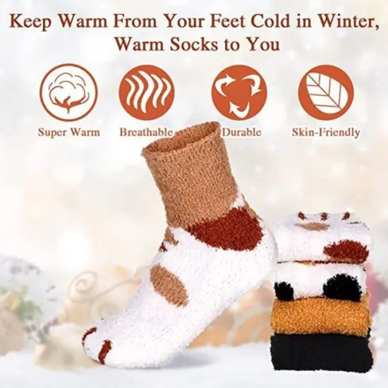 Kitcheniva Women Coral Velvet Cartoon Cat-Claw Winter Socks {5}