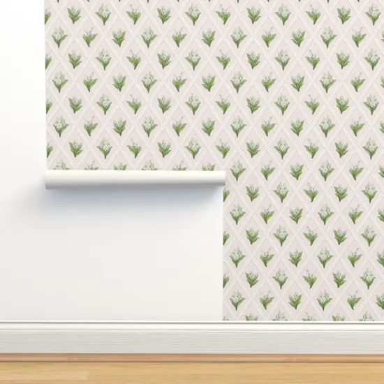 Pre-Pasted Wallpaper 2FT Wide Blush Floral Botanical Lily Of The Valley Lattice Garden Party Springtime Granny Chic Cottagecore Kitsch Small Scale Custom Pre-pasted Wallpaper by Spoonflower {2}