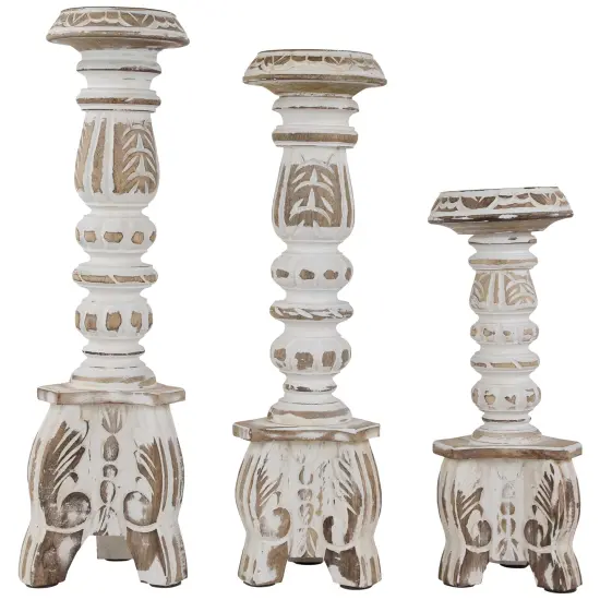 Northlight Set of 3 Brushed White Tripod Wooden Pillar Candle Holders 18" Beige {1}
