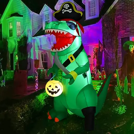 GOOSH 7 FT Tall Halloween Inflatables Outdoor Pirate Dinosaur, Blow Up Yard Decoration with LED Lights Built-in for Holiday/Party/Yard/Garden {6}