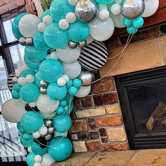 60pcs Teal Blue, Silver, and White Balloons - 12 Inch Turquoise and Silver Metallic Confetti Balloons Kit with Ribbons for Wedding, Bridal, Baby Shower, Birthday, Graduation, and Prom Party Decorations {3}