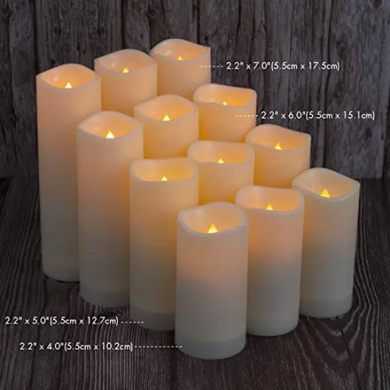 Flameless LED Candles with 10-Key Remote & Timer, Outdoor Indoor Waterproof Battery Operated Candles for Home/Wedding D&eacute;cor, Exquisite Set of 12 (D2.2'' x H4''5''6''7'') {3}