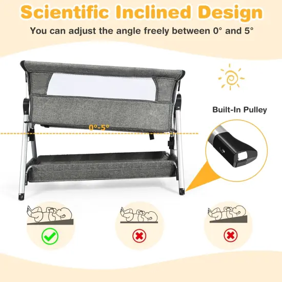 Adjustable Baby Bedside Crib with Large Storage Dark Grey {6}