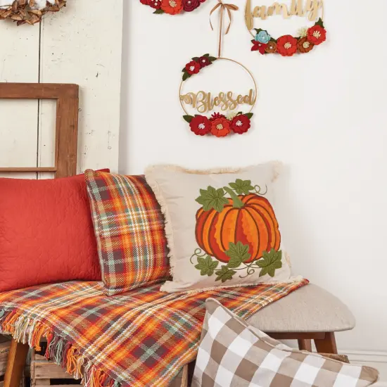 Crewelwork Pumpkin Halloween Throw Pillow, 18" x 18" {4}