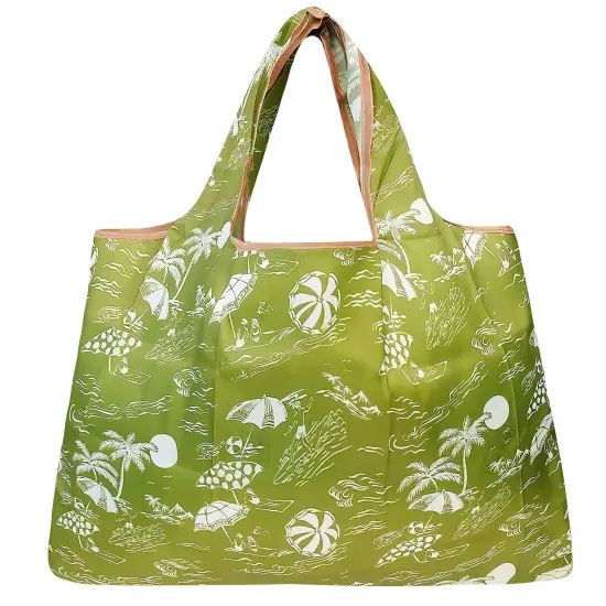 Wrapables Large Foldable Tote Nylon Reusable Grocery Bag Green Paradise {2}