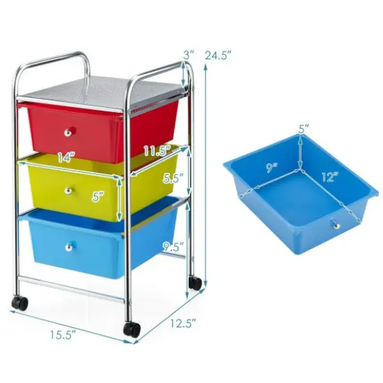 3 Drawers Metal Rolling Storage Cart with 4 Universal Casters Perfect Choice for Home or Office Multi {5}