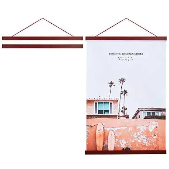 Magnetic Poster Hanger Frame, 8x10 8x12 8x24 Light Wood Wooden Magnet Canvas Artwork Print Dowel Poster Hangers Frames Hanging Kit (Mahogany, 8") {1}