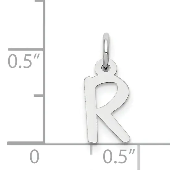 14K White Gold Small Slanted Block Initial R Charm Jewerly 15mm x 5mm {2}