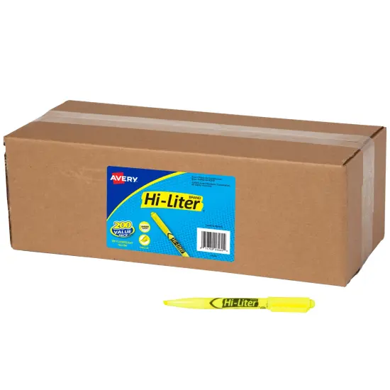 Avery Hi-Liter Value Pack Pen-Style Highlighters, Smear Safe Ink, 200 Fluorescent Yellow Highlighters (23825) {1}