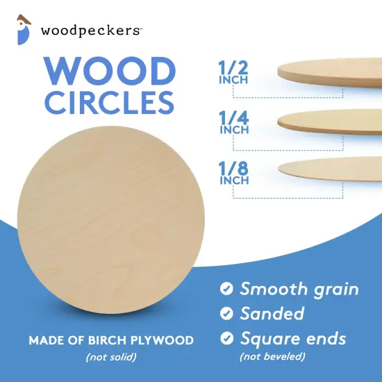 Wood Circle Discs 5 inch, 4 Thicknesses, Unfinished Birch Rounds | Woodpeckers {4}