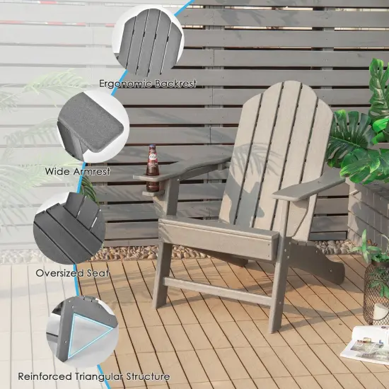 Outdoor Adirondack Chair with Built-in Cup Holder for Backyard and Porch Grey {5}