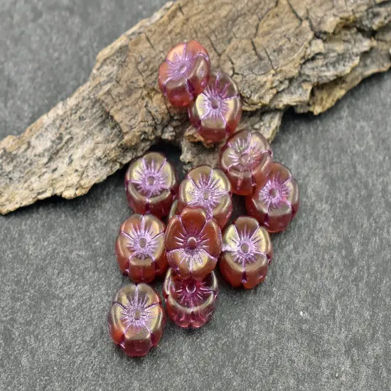 *12* 12mm Pink Washed Boysenberry Luster Hawaiian Flower Beads {4}