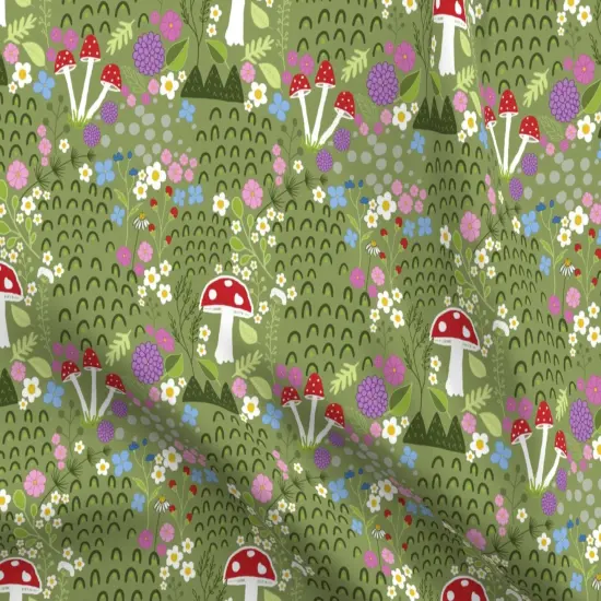 Various Fabrics by the Yard or Fat Quarter Mossy Mushroom Woodland Forest Undergrowth Botanical Whimsical Custom Printed Fabric by Spoonflower {5}