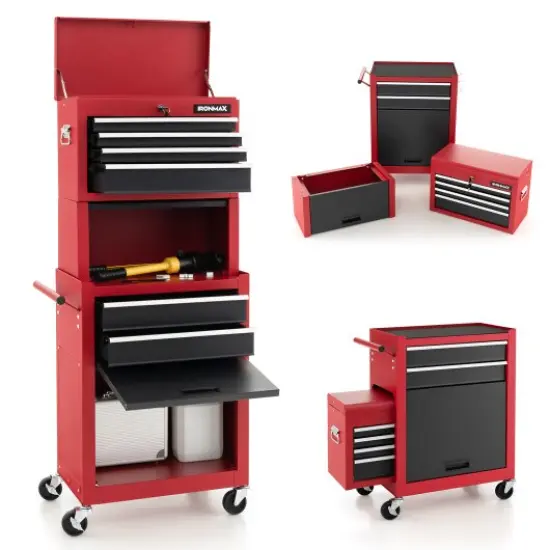 3 in 1 Design 6-Drawer Tool Heightening Chest Cabinet with 360&deg; Swivel Casters Black & Red {1}