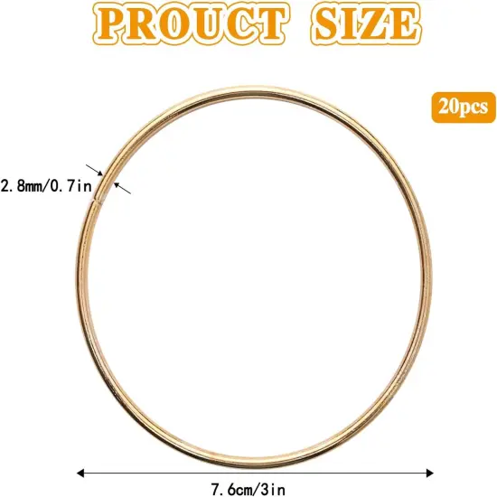 20 Pcs 3 Inch Metal Rings for Craft Gold Hoops Floral Macrame Hoops Rings for DIY Crafts Macrame Dream Catcher Supplies(Gold,3 Inch) {3}