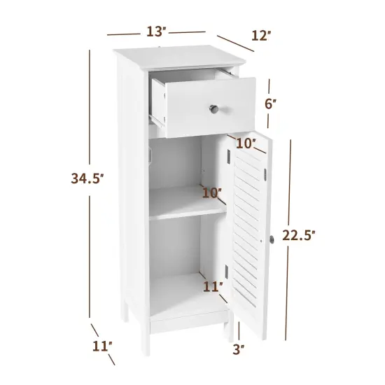MDF Freestanding Bathroom Cabinet with Adjustable Shelf, Drawer and Shutter Door White {3}