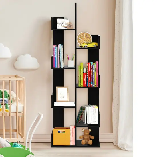 Costway 8-Tier Bookshelf Bookcase w/8 Open Compartments Space-Saving Storage Rack White/Black {6}
