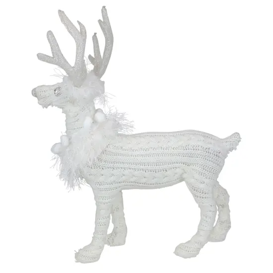 Northlight Cable Knit Sweater Standing Reindeer Christmas Figure - 13.5" - White {5}