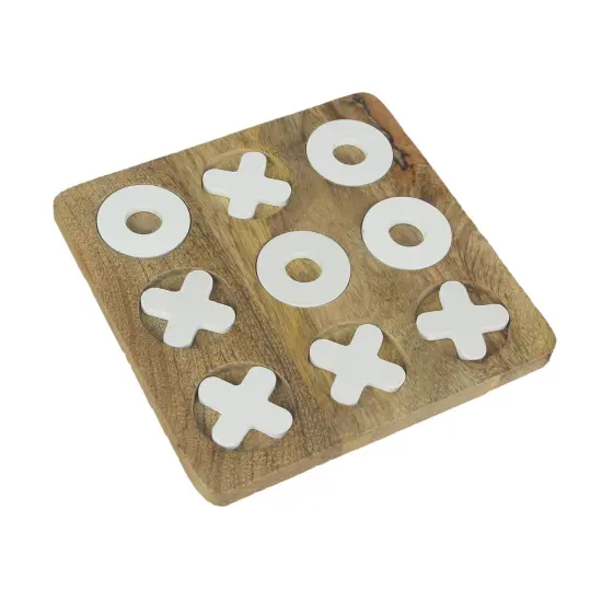 8 Inch Carved Wooden Tabletop Tic Tac Toe Game Hand Painted X and O {1}