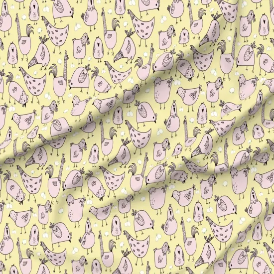 Various Fabrics by the Yard or Fat Quarter Hand Drawn Chickens Pink Yellow Eggs Whimsical Cartoon Custom Printed Fabric by Spoonflower {6}