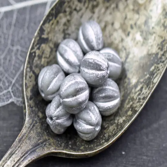 *20* 8mm Silver Etched White Round Melon Beads -- Choose your size {5}