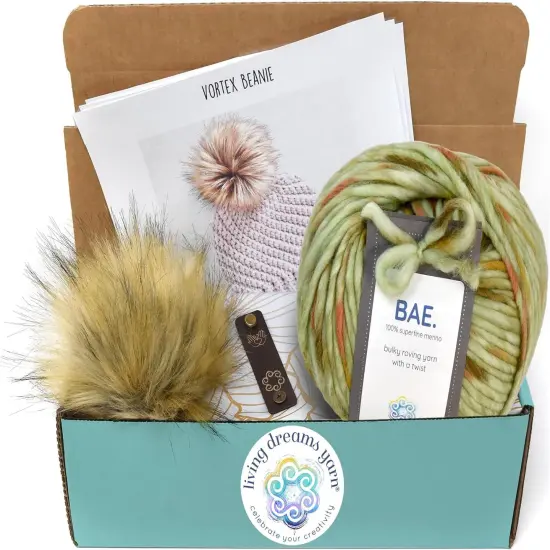 DIY Winter Hat Crochet Kit. Includes Bulky Superfine Merino Wool Yarn, Printed Pattern, Pom-Pom, Rim Tag. Soft, Cozy, Great for Gifts Devotion {1}