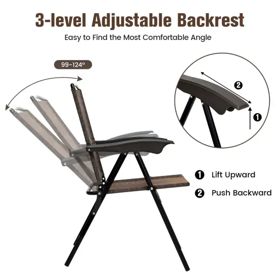 4 Pieces Folding Sling Chairs with Steel Armrest and Adjustable Back {6}