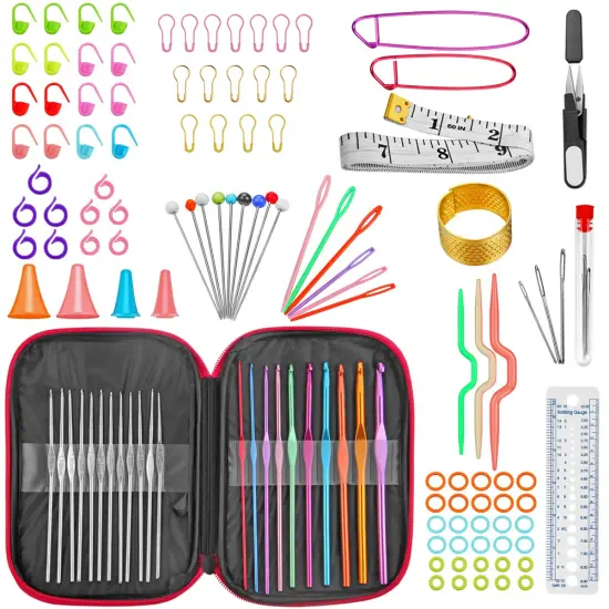 100 Pieces Crochet Hook Set with Yarn Knitting Needles Sewing Tools Full Set Knit Gauge Scissors Stitch Holders Household Tool Kit {1}