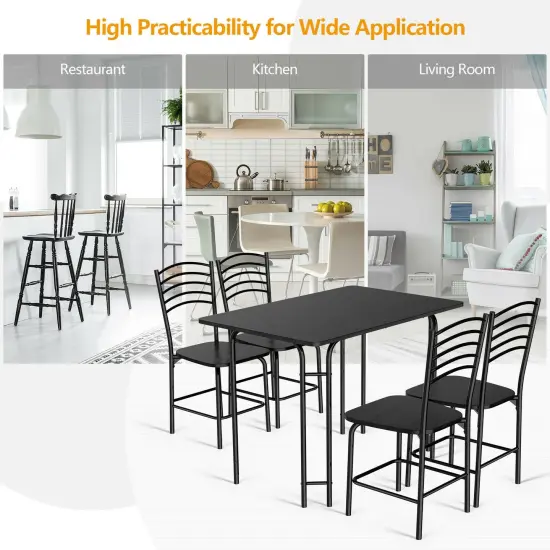 5 Pieces Wood Rectangular Dining Table Chair Set with Curving Backrest and Iron Frame {5}