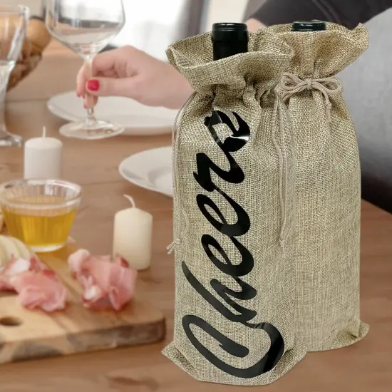 Wrapables Reusable Burlap Wine Bags, Rustic Gift Bags with Drawstring (Set of 8) Natural {4}