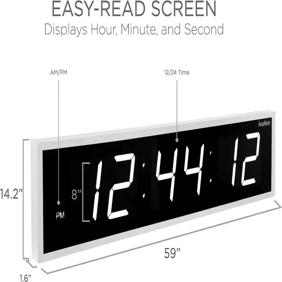 Ivation 60'' Large Digital Wall Clock, LED Digital Clock with Remote Control - Stopwatches White {2}