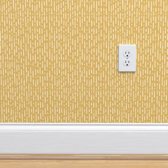 Peel & Stick Wallpaper 2FT Wide Yellow Mustard Interrupted Stripe Modern Design Hand Drawn Vintage Retro Small Scale Custom Removable Wallpaper by Spoonflower {4}