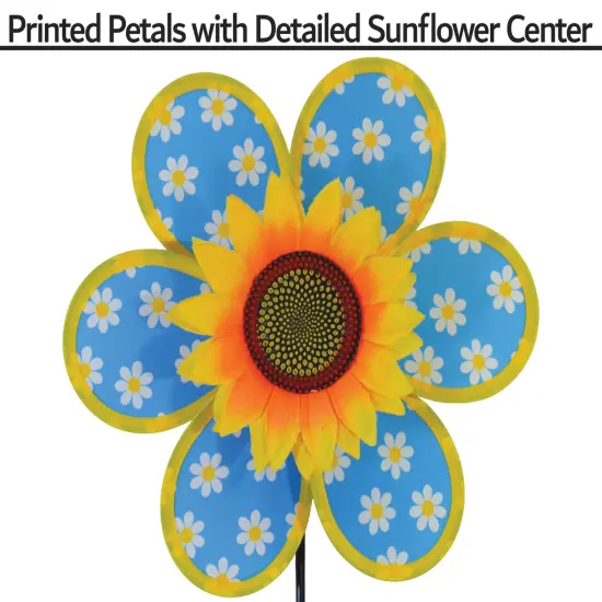 In the Breeze 2658 - 12 Inch Daisy Sunflower Wind Spinner with Leaves - Colorful Flower for your Yard and Garden {3}