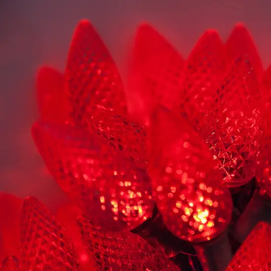 25 Red C7 LED Christmas Lights, Green Wire, 8" Spacing {2}