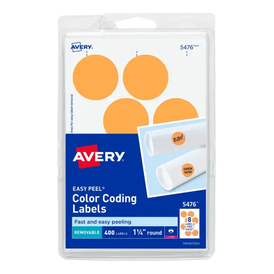 Avery Removable Color-Coding Labels, Removable Adhesive, Neon Orange, 1-1/4" Diameter, 400 Labels (5476) {1}