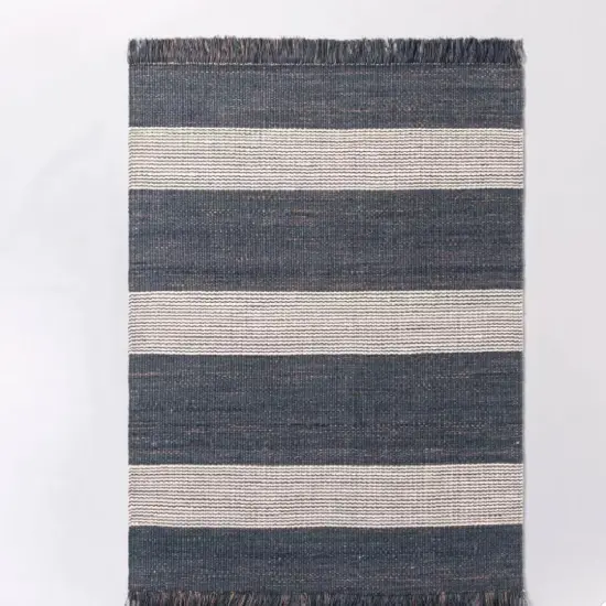 Northlight 5' x 7' Hand Woven Blue and Beige Striped Jute Area Throw Rug {3}