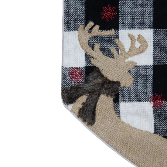 Northlight 18-Inch Black and White Buffalo Plaid Burlap Reindeer Christmas Stocking {5}