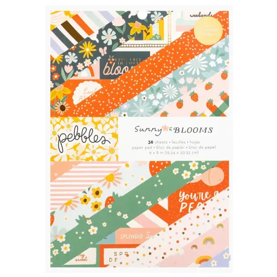 Pebbles Double-Sided Paper Pad 6"X8" 36/Pkg-Gold Foil, Sunny Bloom {1}