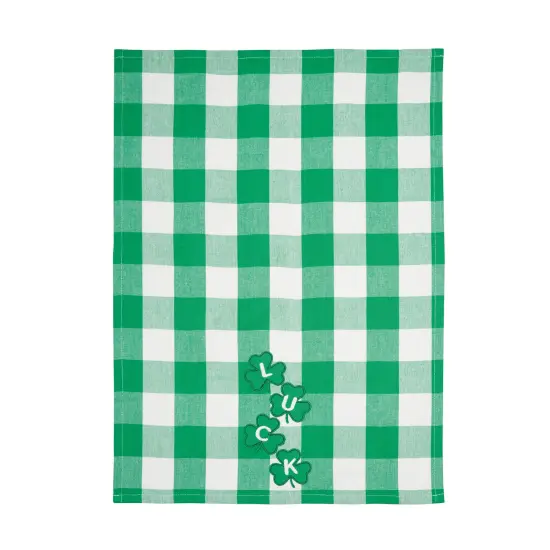 St. Patrick's Day Four Clover "Luck" Plaid Check Cotton Kitchen Dishtowel {4}