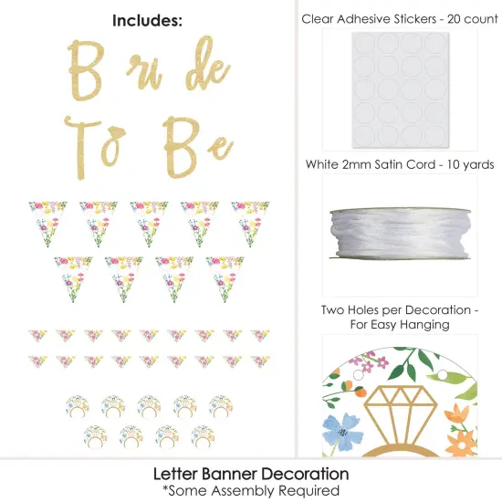 Big Dot of Happiness Wildflowers Bride - Boho Floral Letter Banner - 36 Banner Cutouts & No-Mess Real Gold Glitter Bride To Be Banner Letters {6}