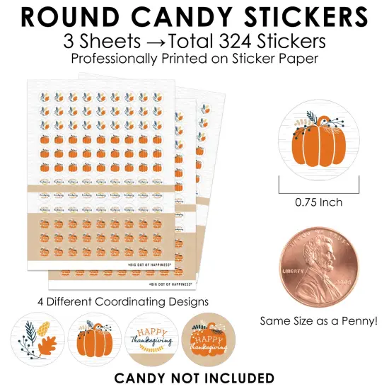 Big Dot of Happiness Happy Thanksgiving - Fall Harvest Party Small Round Candy Stickers - Party Favor Labels - 324 Count {4}