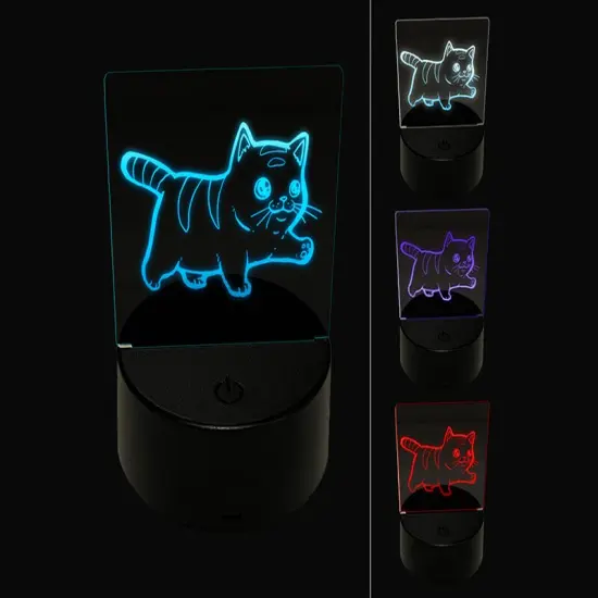 Cute Chubby Munchkin Cat Walking with Conviction 3D Illusion LED Night Light Sign Nightstand Desk Lamp {1}