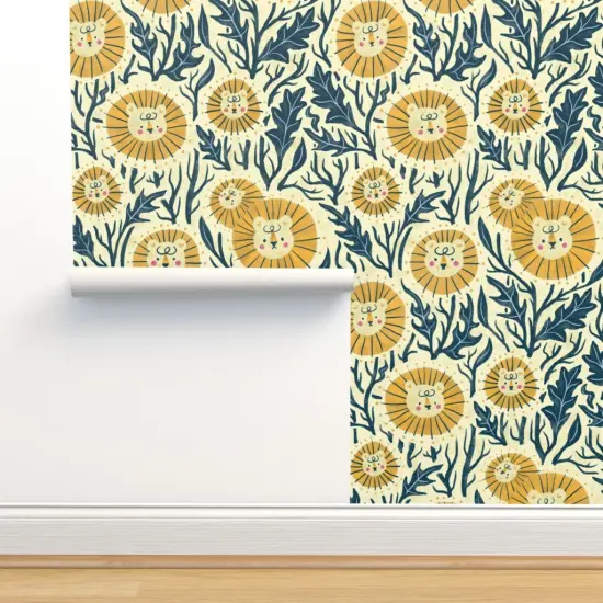 Peel & Stick Wallpaper 2FT Wide Lion Garden Nature Animals Whimsical Custom Removable Wallpaper by Spoonflower {2}