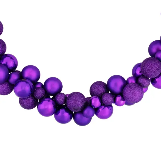 Northlight 3-Finish Shatterproof Ball Christmas Garland - 6' x 3.5" - Purple - Unlit {6}