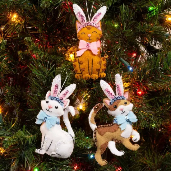 Bucilla Felt Ornaments Applique Kit Set Of 3-Bunny Kitties {3}