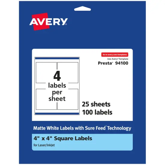 Avery Matte White Square Labels, 4" x 4" {7}